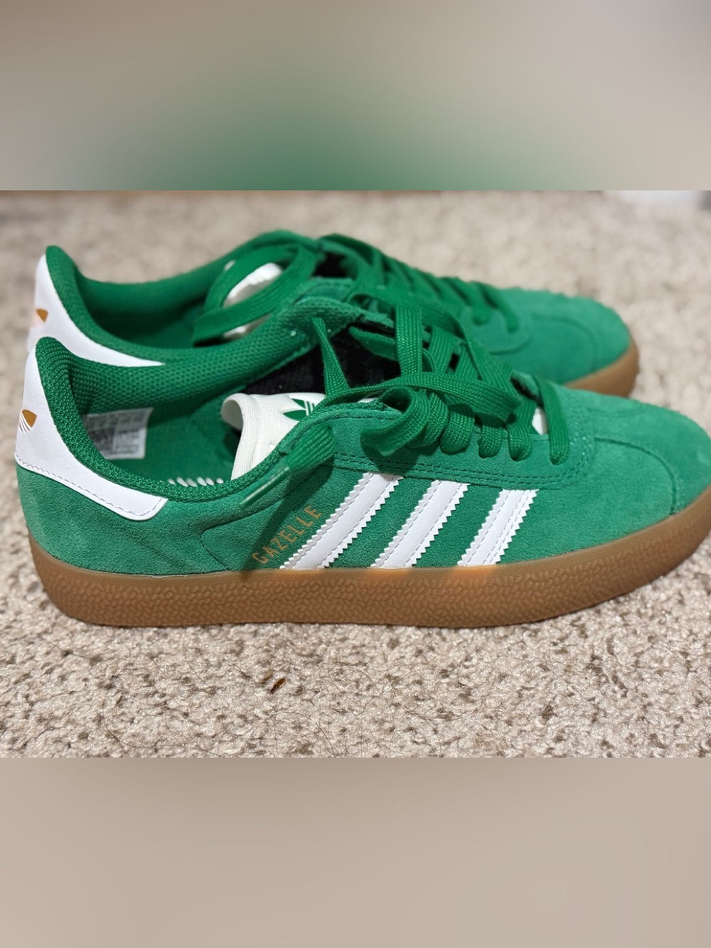adidas Gazelle Sneakers in Green and White with Gum Sole